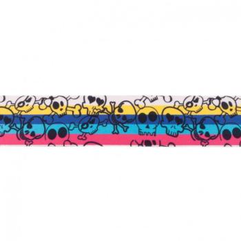 Gummiband Totenköpfe Breite 40mm Pink-Azur-Royal-Gelb-Weiß
